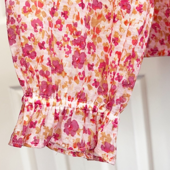 J. Crew Pink Floral Dainty Ruffle V-Neck Long Sleeve Blouse Medium - Picture 12 of 16